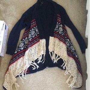 Red, white, and blue cardigan